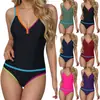 Traje de baño transfronterizo nuevo europeo y americano para comercio exterior para mujer, bikini de una pieza con diseño de bloques de color, sin espalda, el traje de baño más vendido de Amazon