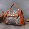 Bolso Bordado Floral Retro de Nuevo Producto Transfronterizo Patchwork de Cuero Genuino Bolso Elegante para Mujer de Viaje al Trabajo Hombro Único Cruzado Bolso Tipo Kelly