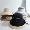 Nuevo Sombrero de Pescador de Paja Fina Trenzada con Costuras de Algodón y Lino Japonés para Mujer Verano Transpirable Parasol Protector Solar Sombrero de Cubeta Recto Moderno