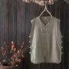 Verão Masculino fino de algodão e linho chinês estilo Tang terno com fivela retro Hanfu Old Head Shirt Colete estilo chinês para homens