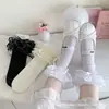 Calcetines Lolita de Encaje para Mujer Verano Delgados Doble Capa con Lazo de Encaje Calcetines hasta la Pantorrilla Medias de Longitud Media Jk