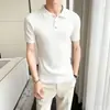 Camisa tipo Polo con Cuello Camisero, Polo de Punto de Manga Corta para Hombre, Rayas Estilo Old Money, Seda Helada para Negocios, Verano, Venta al por Mayor de Fábrica para Dropshipping Transfronterizo