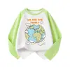 Camiseta de Manga Larga para Niños Estilo Occidental Nuevo Estilo Primavera y Otoño Ropa de Moda para Niños Medianos y Grandes Algodón Puro Manga Raglán