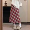 Falda de lana a cuadros para mujer, nuevo estilo otoño/invierno, retro y elegante, de cintura alta, falda de línea A adelgazante, falda ajustada, falda corta a cuadros