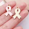 Accesorios para Joyería de Aleación con Goteo de Aceite DIY Pulsera con Colgante de Mariposa Rosa Corazón Cinta Llavero Encanto Concienciación sobre el Cáncer de Mama