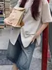 Jeans de Cinco Puntos Azul Oscuro de Talla Grande Europeos y Americanos para Mujer Verano 2025 Ajustados Sueltos Casuales de Pierna Ancha Rectos