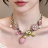 Burbuja de Fresa~ Colgante de Fresa Dopamina de Verano Collar de Perlas para Mujer, Cadena para Clavícula Dulce y de Moda Estilo Ins