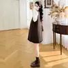 Ropa de Maternidad 2026 Nuevo Estilo Coreano Ropa Otoño/Invierno Talla Grande Suéter + Vestido Chaleco de Maternidad con Encaje Vintage Conjunto de Dos Piezas