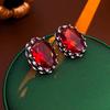 Aretes de Aguja de Plata Vintage Medievales Aretes Ovalados de Zircón Lujo Accesible Aretes Estilo Palacio Elegantes de Alta Gama