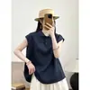 Camiseta sin mangas de color liso con solapa para mujer, Nuevo diseño de verano con un look juvenil, Suéter casual versátil con botones