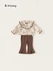 Envío Gratis Ropa Infantil Conjunto para Niñas 2026 Atuendo de Otoño Niña Pequeña Retro Botones Camisa Floral y Pantalones Acampanados Conjunto de Dos Piezas