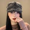 Gorra Vintage de Mezclilla Negra con Remaches para Mujer Lavada de Cara Vieja Pequeña Boina Estilo Americano Sombrero para Cabeza Grande Trendy