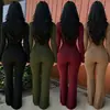 C7806 Transfronteiriço 2026 Novo Macacão Feminino Canelado Vazado de Manga Longa de Cintura Alta Flare Perna Larga Casual para o Dia a Dia