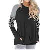 Temu Amazon Wish Outono e Inverno Novas Listras Estampa de Leopardo Costura Cor Contrastante Bolso com Aba Manga Longa Calças Camisetas Tops para Mulheres
