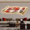 Nova Pintura Decorativa para Sala de Estar Estilo Chinês Rolo de Paisagem Pintura com Luz LED Pintura de Parede de Fundo para Sofá de Escritório Mural para Sala de Chá