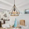 Lámpara de araña retro country americana cuerda de cáñamo hierro estilo industrial diamante jaula de pájaros lámpara personalidad creativa bar restaurante lámpara de araña