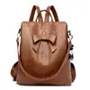 Mochila Retro de Cuero Suave Transfronteriza Nueva para Mujer Multifuncional de Gran Capacidad Antirrobo Mochila de Moda con Lazo