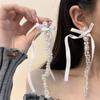 Aretes Largos de Borla de Perla con Cinta Blanca Francesa Aretes de Ballet Primavera Nuevos Exagerados