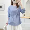EspecialNovo Outono Tamanho Grande Vintage Versátil Cordão na Cintura Listrada Manga Longa Camisa 100kg Camisa0714