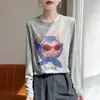 Suéter de tricô com estampa de gato de design transfronteiriço, suave e rejuvenescedor, camiseta básica de gola redonda, novo corte solto de alta qualidade para outono e inverno