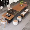 Mesa de chá moderna minimalista em madeira maciça, mesa de chá grande de alta qualidade para o escritório do chefe com bandeja de chá e chaleira integradas