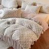 Conjunto de Roupa de Cama de Quatro Peças de Leite de Grafeno Espessado Veludo Coreano Quente Cobre-leito Lençol com Elástico Conjunto de 4 Peças Roupa de Cama