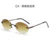 Gafas de Sol Ovaladas Sin Montura de Metal Estilo Nuevo Transfronterizas, Gafas de Sol Moda Europea y Americana con Borde Cortado para Hombres y Mujeres, En Stock