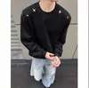 Sudadera con Decoración de Hombro con Remaches Bordados de Nicho para Hombre Primavera y Otoño Diseño de Cuello Redondo Holgada Casual Versátil Manga Larga