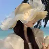 Sombrero de Paja con Lazo de Encaje Estilo Francés para Mujer, Protección UV para Playa en Verano, Ala Ancha, Sombrero Plegable