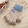 Guantes de dibujos animados de estilo coreano para niños, otoño e invierno, bonitos guantes cálidos de cinco dedos de felpa de color sólido para niños a prueba de viento