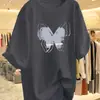 Aliexpress Transfronteiriço Camiseta de Algodão Puro Manga Curta Feminina Top Solto Estampa de Borboleta