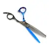 Tesoura de Cabeleireiro Capa Preta e Azul de 6,0 polegadas, Tesoura de Cabelo, Tesoura Odontológica, Dentes de Galhada, Dentes Sem Marcas, Dentes em Forma de V, Dentes de Espinha de Peixe