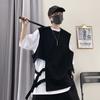 Verão bf Hong Kong Estilo Redondo Pescoço Colete Masculino Moda Casual Sem Mangas Cintura Adolescentes Harajuku Estilo Solto Exterior Veste Colete