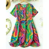 Vestido Estampado Feminino de Gola Redonda com Manga Curta para Mulheres - Spot Amazon Aliexpress Transfronteiriço