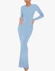 Vestido feminino Xianghang transfronteiriço verão nova moda elegante slim-fit manga curta gola redonda longo estilo básico
