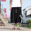 Verano 2024 Nuevo Estilo Étnico Retro Chino de Algodón y Lino Suelto Tiro Ancho Pantalones de Pierna Ancha Pantalones Capri para Hombre