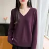 Suéter de punto sin costuras con cuello en V para mujer, nuevo estilo 2026, simple y de corte holgado, perfecto como capa interior para abrigarse.