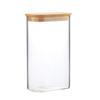 Pote de Vidro Retangular Personalizado para Lanches Pote de Armazenamento de Alimentos para Cozinha para Frutas Secas e Grãos com Tampa de Bambu Pote Transparente com Tampa Hermética
