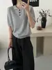 Camiseta de Punto de Manga Corta con Cuello Camisero Reversible de Lino y Seda Hielo Estilo Francés para Mujer, Verano 2025, Top Polo Elegante Versátil de Corte Ajustado