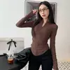 ¡Imprescindible que favorece la figura! Top de otoño para mujer, ajustado, de manga larga, con media cremallera, que marca la cintura y dobladillo irregular