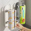 Estante de almacenamiento adhesivo sin costuras para film de cocina, organizador de papel absorbente de aceite, portarrollos de papel de cocina, estante para rollos de papel sin taladro, estante colgante para armario