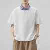 Camiseta de Alta Qualidade Falsa Duas Peças com Gola Camisa para Homens 2025, Marca Tendência, Gola Reversível, Manga Curta, Estilosa, Caimento Solto, Camisa Polo