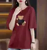 Camiseta de manga corta de comercio exterior para mujer, top casual elegante de verano con estampado, cuello redondo, holgada, talla grande, para señoras de mediana edad