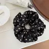 Goma para el pelo scrunchie de gasa con lunares, estilo retro clásico coreano, suave, negra y blanca, versátil, tela plisada ligera
