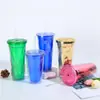 Ventas Directas de Fábrica Transfronterizas Taza de Plástico con Popote de Diamante de Doble Pared 16oz Venta al por Mayor Personalizada Taza de Agua Portátil de Gran Capacidad