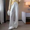 Pantalones de Pierna Ancha de Waffle Suaves y Elásticos para Mujer Estilo Nuevo Primavera y Otoño Caída Cintura Alta Adelgazantes Largos hasta el Suelo Versátiles Sueltos Casuales