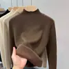 Venta al por mayor transfronteriza otoño e invierno coreano cuello semi-alto forro polar grueso cálido manga larga suéter una pieza terciopelo interior top para mujer