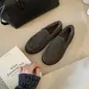 Versión de Cachemira ~ Zapatos de Invierno Peludos Color Uva para Mujer, Zapatos de Algodón de Suela Gruesa, Zapatos Individuales Casuales para Mujer con Forro de Felpa