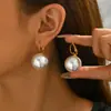 Pendientes Europeos y Americanos de Estilo Transfronterizo para Mujer, Diseño Geométrico Simple, Pendientes con Perlas Incrustadas, Pendientes Versátiles de Alta Gama al por Mayor