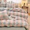Juego de Ropa de Cama Fresco y Sencillo de Algodón Puro Cepillado de Cuatro Piezas para Madre y Bebé, Sábana y Funda de Edredón de Algodón Lavado Amigables con la Piel, Juego de Tres Piezas para Dormitorio de Estudiante